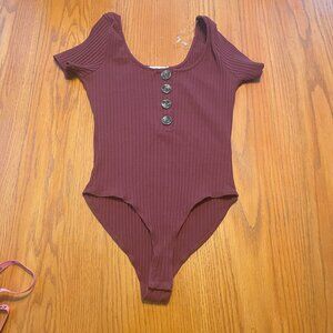Dark Red Bodysuit with Front Buttons